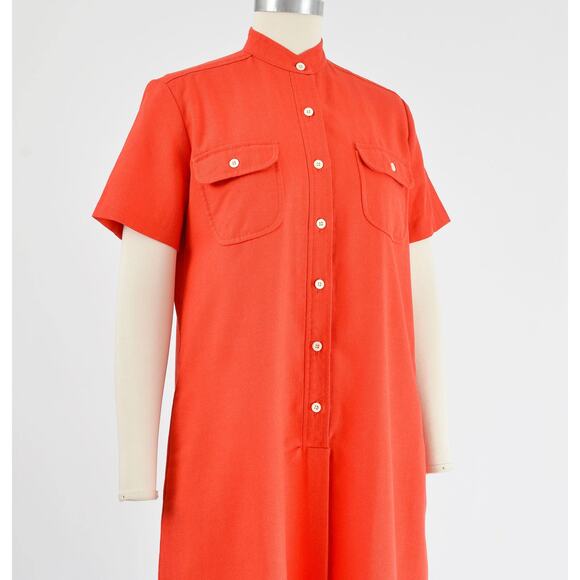 Vintage 70s Red Short Sleeve A-line Midi Tunic Shift Dress with Pockets M - Picture 3 of 8